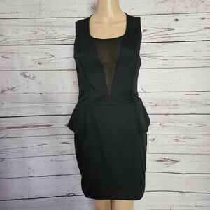 SHILLA Black Peplum Bodycon Dress with Mesh Panel – Medium NWT